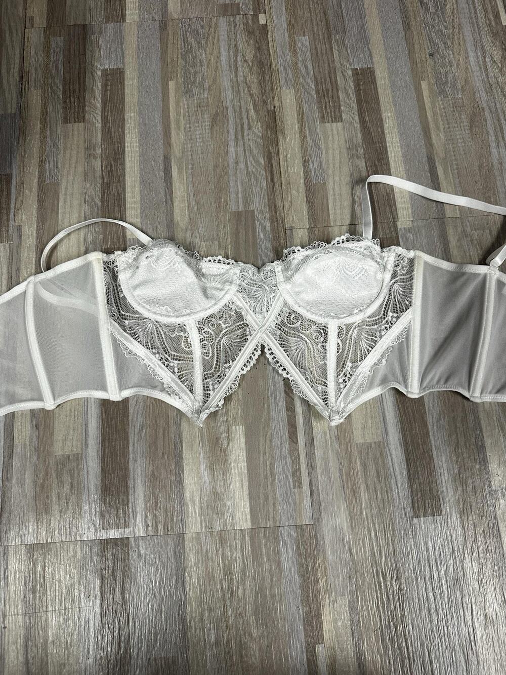 TIC TOC Strappy Longline Bustier Womens M White Mesh Lace